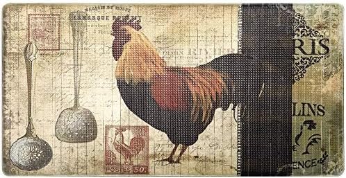 J&V TEXTILES Anti Fatigue Kitchen Mat for Floor, Embossed Themed Cushioned Kitchen Runner Rug Mat, Non Slip, Easy Wipe Clean, 1/2 Inch Thick (20x39 inches, Paris Rooster)