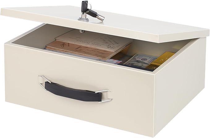 xydled Fire Resistant Safe Fire Safe Box with Key Lock for Home Office Security Storage for Valuables Documents,13.2"x 11"x 5.1" Inch,White