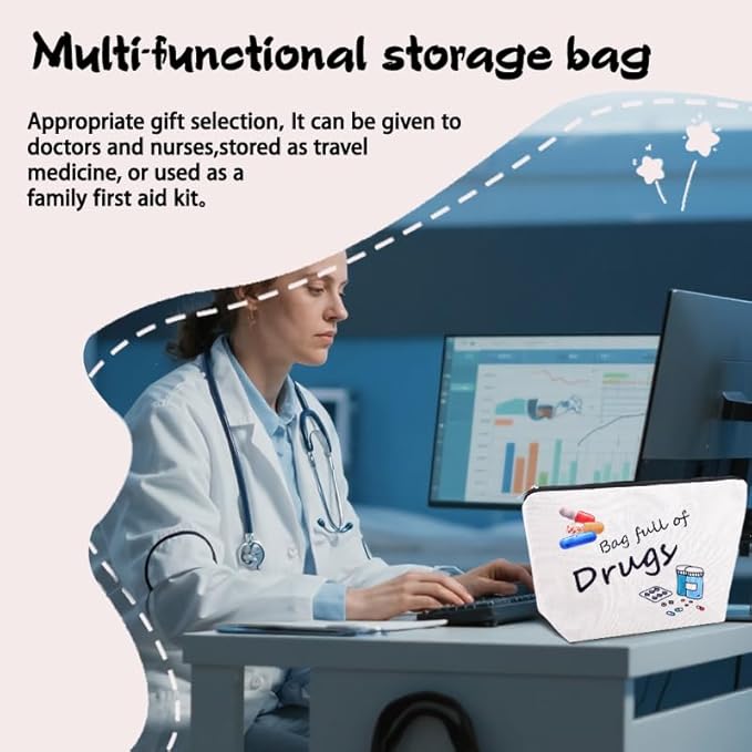 Patient Medication Organizer Pouch Bag Canvas Drug Cosmetic Pouch Birthday Christmas Gifts for Nurse Practitioner Medical Doctor Therapist Travel Medicine Bag Accessories Female Pharmacy Pills Pouches
