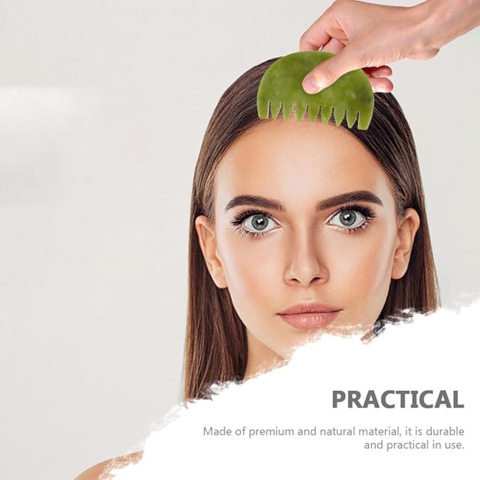 Healifty Jade Comb Scalp Massager - Fine Tooth Jade Scalp Comb for Hair Massage Tools and Spa Therapy - Handheld Gua Sha Tool for Relaxation and Buildup Removal 3.54X2.28X0.11In