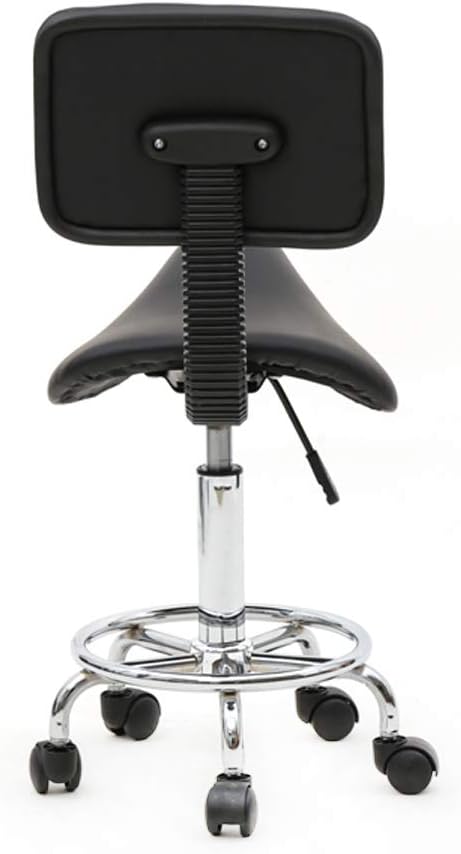 Modern Rolling Saddle Seat Stool Chair,PU Leather Swivel Adjustable Rolling Stools,Ergonomic Swivel Salon Spa Barstools,Office Drafting Chairs,with Wheels,for Home, Kitchen, Medical, Lab (Black)