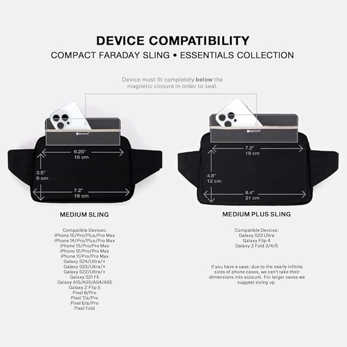 SLNT Compact Faraday Sling Bag with Signal Blocking Faraday Phone Sleeve, EMF-reducing, and RFID-blocking Pockets