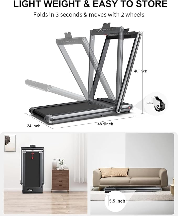 Walking Pad Treadmill - Treadmills for Home & Office - Portable Treadmill with Remote Control, LED Display, 265 LB Capacity, Space-Saving Compact Treadmill for Walking, Jogging, and Running