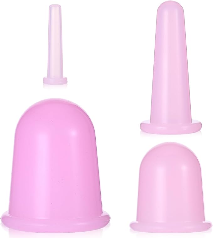 4 Pieces Facial Cupping Therapy Set Anti Cellulite Silicone Vacuum Cupping Cups Facial Cupping Treatment Anti Aging Beauty Tool for Face and Eye Cupping Massage (Pink 2 Small + 2 Large)