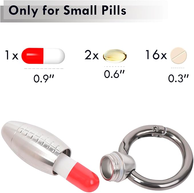 Tiny Keychain Pill Holder, Mini Pill Case Pendant, Small Metal Pill Box Micro Pill Container for Travel Purse Pocket (Matte, Small)