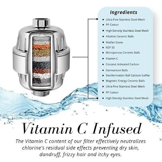 15-Stage Shower Filter for Hard Water | Universal High-Output Cartridge | Removes Chlorine, Heavy Metals for Softer Skin and Hair (15 Stage Shower Filter)
