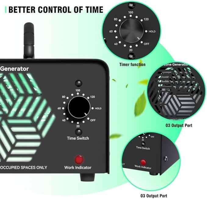 Ozone Generator 60,000mg/h, Ozone Air Purifier Deodorizer for Areas of 6,000 Square Feet, Efficient odor removal for Home, Basement, Smoke, Pet Room,Factory,Mall