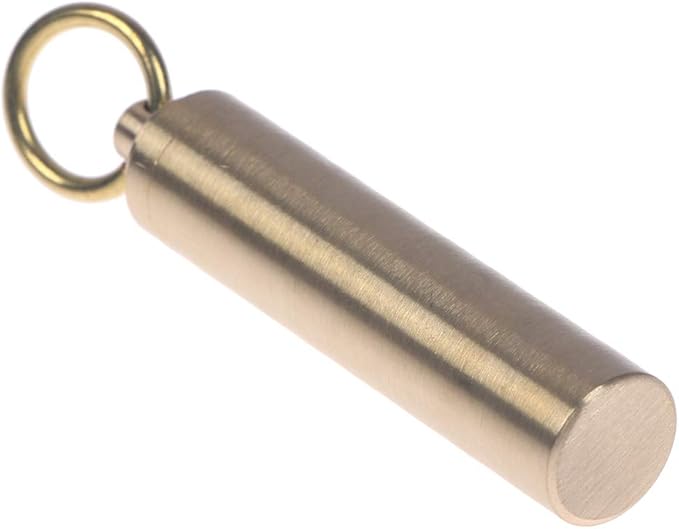 EORTA 2 Pieces Mini Pill Fob Portable Keyring Boxes Waterproof Brass Bottles Medicine Case Dispenser Tablet Container Single Chamber Holder for Travel Outdoor Sports, Golden