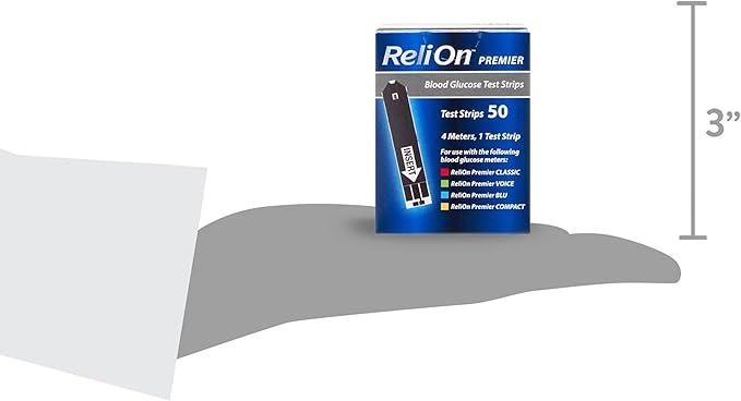 Blood Glucose Test Strips | 50 Count | Diabetic Supplies for Glucose Monitor | Accurate Blood Glucose Monitoring | Tiras para Medir la Glucosa | Compatible with ReliOn Premier Meters