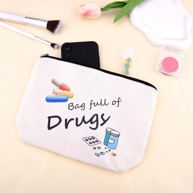 Patient Medication Organizer Pouch Bag Canvas Drug Cosmetic Pouch Birthday Christmas Gifts for Nurse Practitioner Medical Doctor Therapist Travel Medicine Bag Accessories Female Pharmacy Pills Pouches