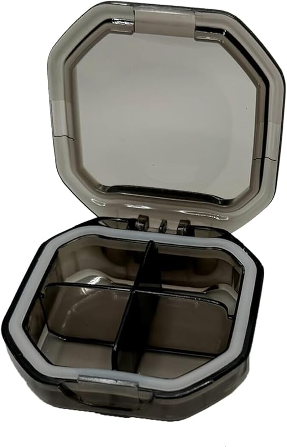 Travel Pill Organizer - Durable, Watertight Pill Case Travel Size with 4 Compartments - Compact Pill Travel Case for Vitamins, Supplements, Medicine - Travel Pill Container for Purse (Gray)