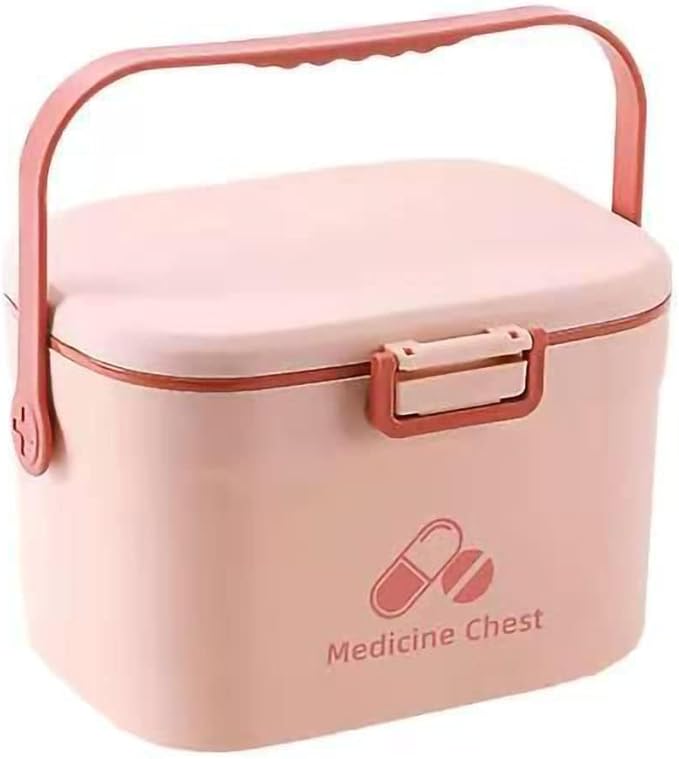Cyrank First Aid Box, Empty Medicine Box Portable Medicine Container Organizer Storage Box 2 Layer Home First Aid Box for Home Office(Pink)