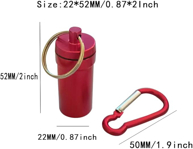 Aluminum Keychain Pill Box with Carabinieri，Air Tight Metal Pill Container，Waterproof Pill Organizers for Outdoor Camping，Travel