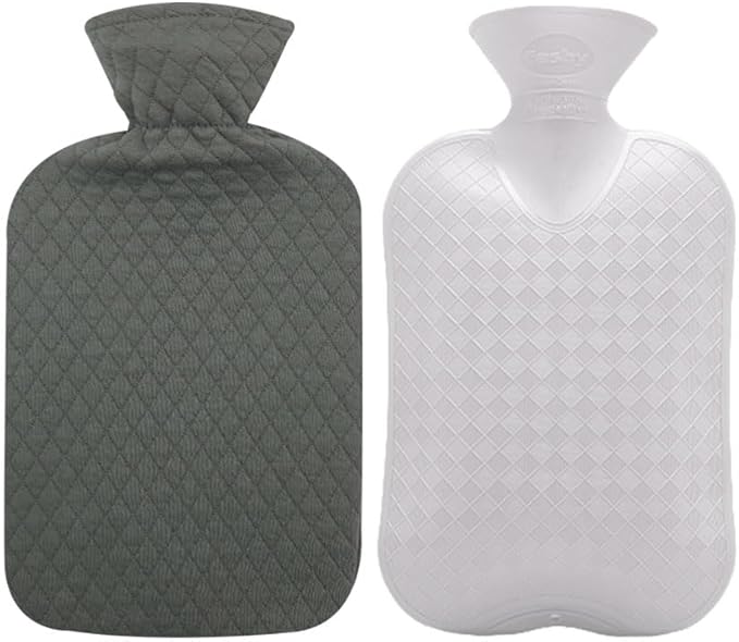 Fashy Hot Water Bottle with Gray Quilted Cotton Cover (67oz / 2L) – Made in Germany