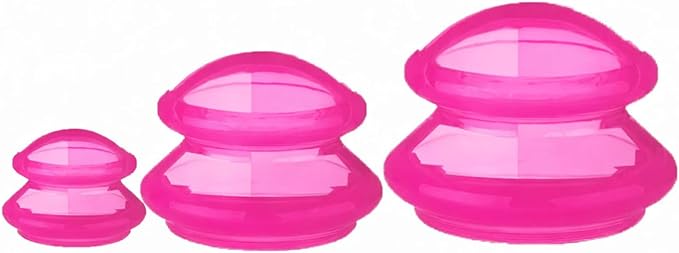 Silicone Cupping Therapy Set -3pcs Massage Cups for Muscle Relief & Cellulite Massage, Home Use Portable Body Sculpting Kit with Large, Medium, Small Cups (Rose Red)