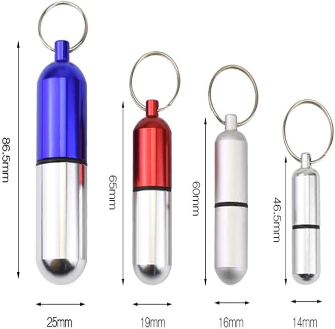 Waterproof Aluminum Pill Holder with Keychain Outdoor Medicine Bottle Seal First Aid Drug Holder