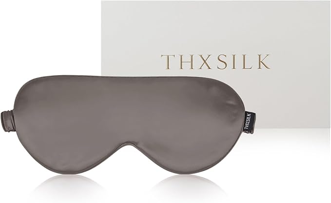 THXSILK Sleep Mask 100% 25 Momme Pure Mulberry Silk Super Smooth Cooling Sleep Eye Mask Blackout for Women/Man/Kids, Eye Cover with Wide Head Strap for Good Night Sleep, Charcoal