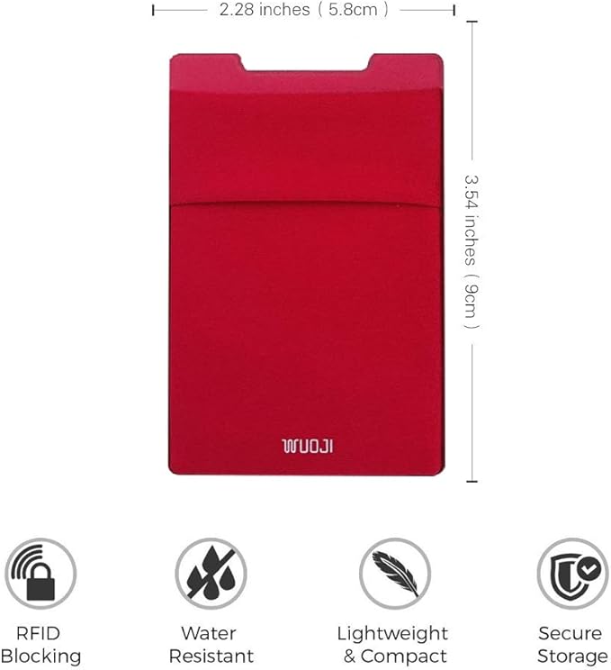 RFID Blocking Phone Card Wallet - Double Secure Pocket - Ultra-Slim Self Adhesive Credit Card Holder Card Sleeves Phone Wallet Sticker All Smartphones(Red)-2PC