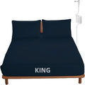 OKOHEY Grounding Fitted Sheets with 15ft Earthing Cord, King Size, 90% Organic Cotton + 10% Silver Fiber, Soft & Breathable Grounded Sheet for Better Sleep and Enhanced Wellness, Dark Blue