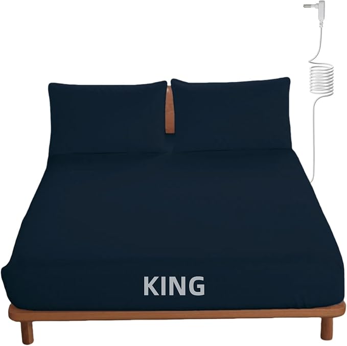 OKOHEY Grounding Fitted Sheets with 15ft Earthing Cord, King Size, 90% Organic Cotton + 10% Silver Fiber, Soft & Breathable Grounded Sheet for Better Sleep and Enhanced Wellness, Dark Blue