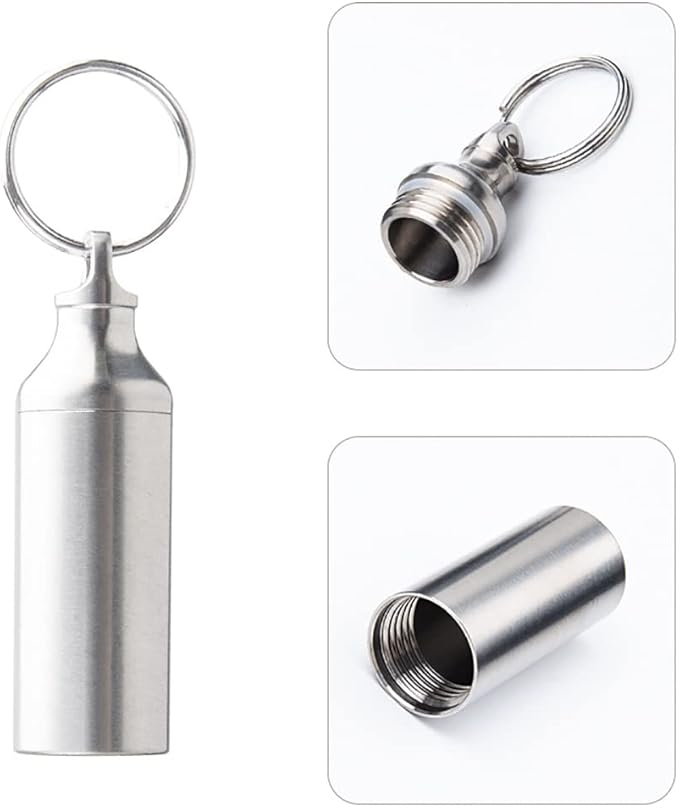 Titanium Keychain Pill Holder Mini Waterproof Pill Container Portable Pocket Pill Case Small Pill Storage Box Organizer for Men Daily Outdoor Camping Travel (A)