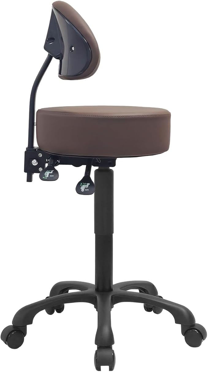 Swivel Rolling Stool Round Chair,Thick Sturdy Padding,Adjustable Stool with Wheels for Doctor,Medical,Massage Salon,Office,Shop(Brown)