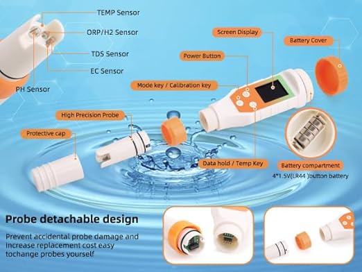 7-in-1 Digital Water Quality Tester - ph Meter, pH TDS EC ORP Salt Temperature Meter, Portable Testing Kit with Digital Display