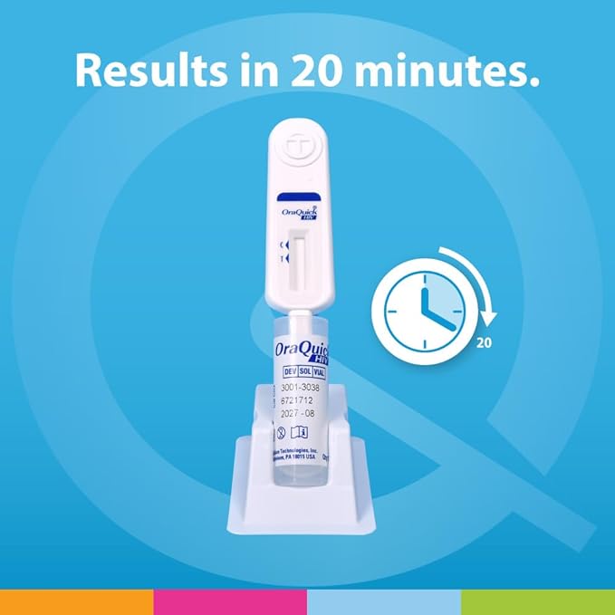 OraQuick® HIV Self-Test, Oral Fluid Rapid HIV Test for HIV-1 & HIV-2 Detection, Quick & Easy Pain Free Home Testing Kit with Results in 20 Minutes, Ages 14+