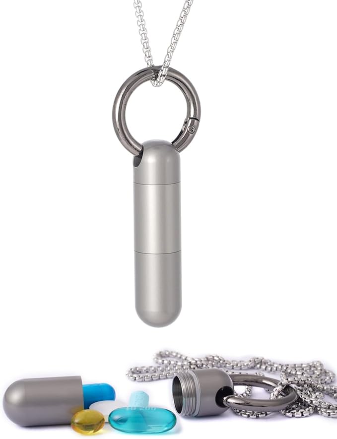 Titanium Torpedo Adjustable-Length Waterproof Keychain Pill Holder Medicine Fob for Travel and Everyday Assurance - Gunmetal - 1 Pack