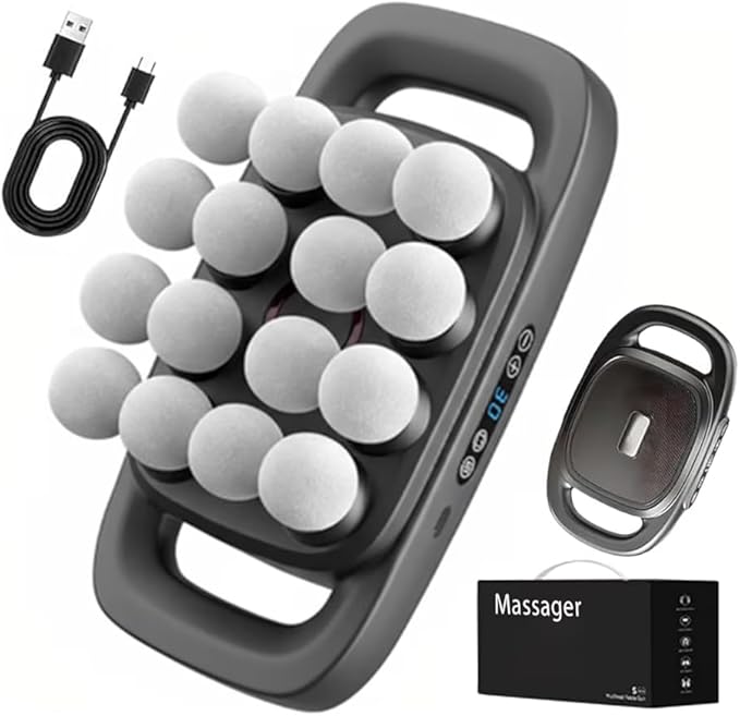 Msg - 16 Heads Deep Tissue Percussion Massager, Anti Fatigue Device, Red Light Quiet Therapy - Muscle Massage Gun for Back, Shoulders, Legs and Body Muscle Pain Relief