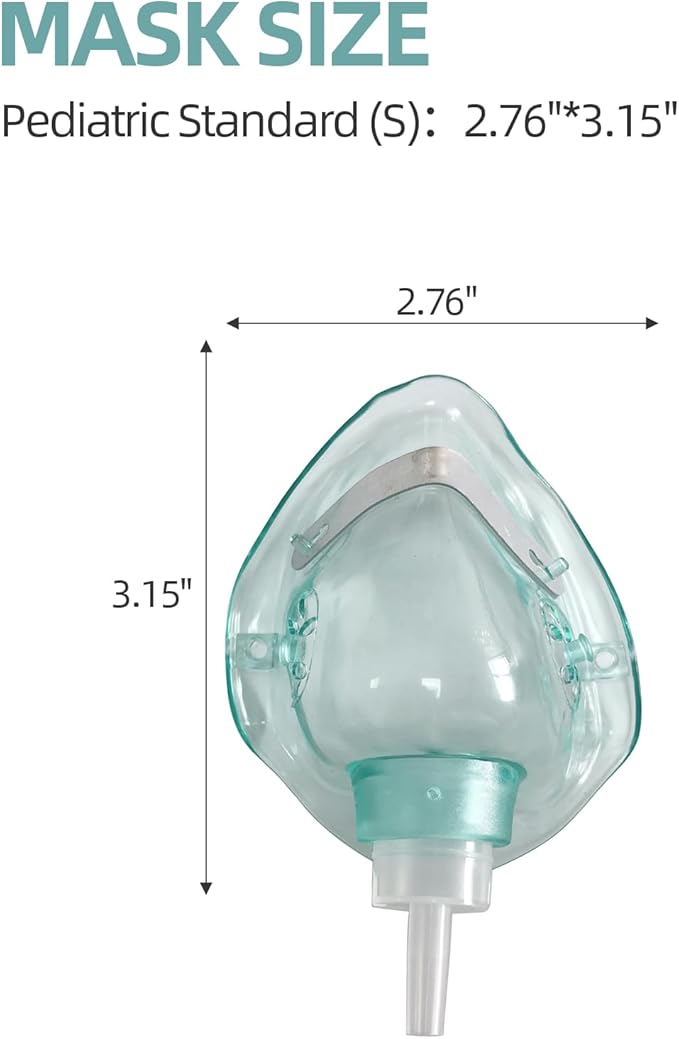 3 Pack Pediatric Oxygen Mask for Face with 7 Ft Tube, Kid Oxygen Mask with Adjustable Elastic Strap - Pediatric Standard S,Green