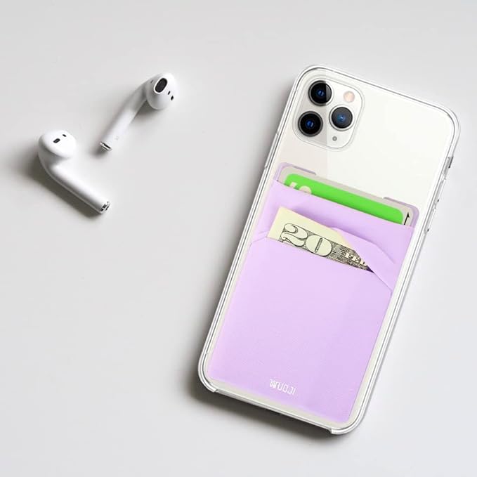 RFID Blocking Phone Card Wallet - Double Secure Pocket - Ultra-Slim Self Adhesive Credit Card Holder Card Sleeves Phone Wallet Sticker All Smartphones (Light Purple)-2PC