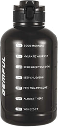 GEMFUL Water Bottle 2L with Time Marker & Handle 64oz Large Motivational Jug for Gym Workouts No Straw Leak Proof BPA Free (Black)