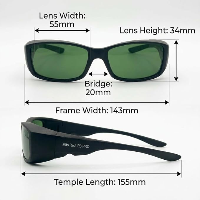 Mito Red PRO Red Light Therapy Glasses with Dark & Extra Dark Lenses, Eye Protection for Red Light (600nm-900nm) Goggles