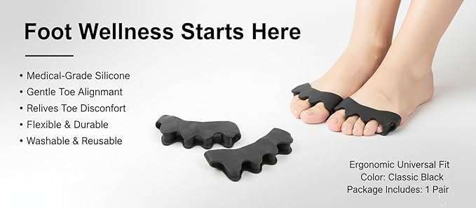 Toe Separators for Functional Fitness Athletes - Toe Straighteners for Foot Pain Relief and Plantar Fasciitis - Fix Feet - Fix Toes - Fix Bunions - Toe Spacers for Crossfit Black-A