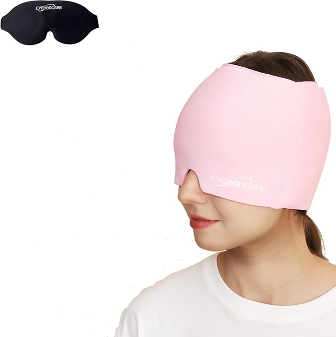 Migraine Relief Cap, Reusable Headache Relief Cap with Hot & Cold Therapy, Soothing Headache Hat, Odorless Gel Ice Head Wrap for Tension, Stress & Sinus, Headache & Puffy Eyes, Pink, 1Pc