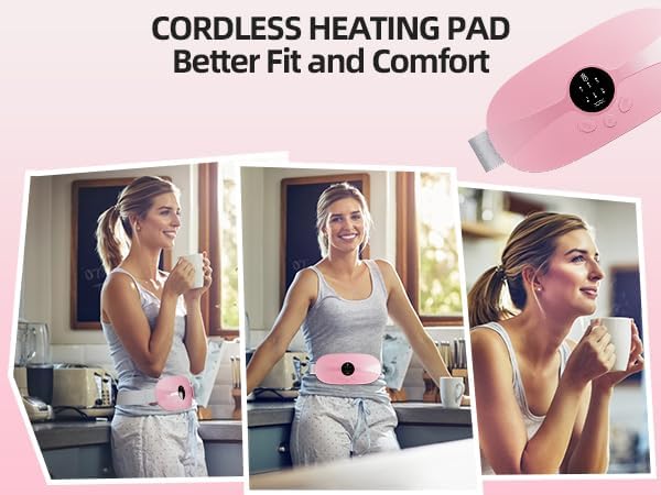 Portable Heating Pad for Period Cramps, Cordless Menstrual Heating Pad with 3 Heat Levels and 3 Vibration Massage Modes, for Period Pain for Her, Women and Girls (Light Pink)