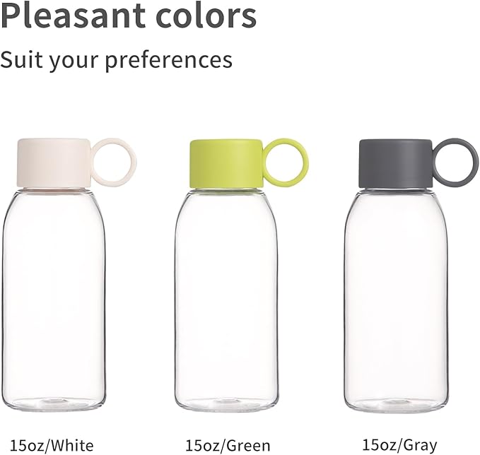 emoi 15oz Kids Water Bottle, Clear Reusable Leak Proof BPA-Free Water Bottles for Boys Girls Men Women Ideal Size for School Travel Hiking Gym Office Ideal for Daily Hydration/Green