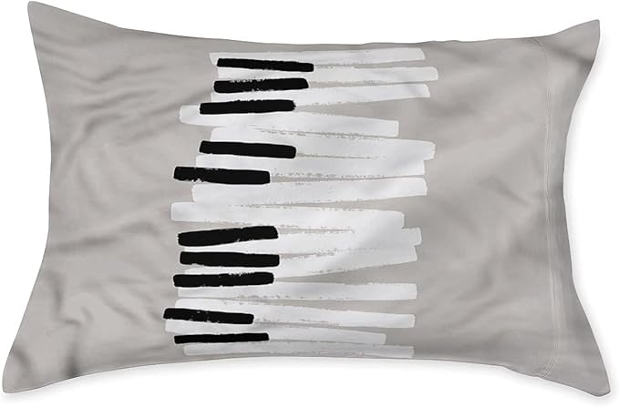 Decorative Fitted Sheet Set Twin Size, Piano Deep Pockets Fitted Sheet & 2 Pillow Sham Set(No Flat Sheet), Doodle Keyboard Contemporary Printed Microfiber Bedding 3pc Set, for Kids & Adults Bedding
