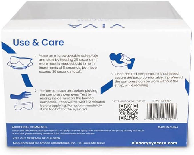 Viva Mask | Moist Heat Dry Eye Care Compress in Retail Box | Microwave Activated | Dry Eye Irritation Relief | Reusable, Non-allergenic, Washable | White
