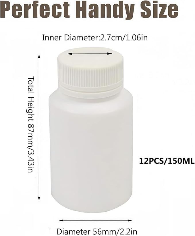 Elandy 12PCS Plastic Round Container Bottles Storage Holder Dispenser Holder Organizer(White) (150ml)