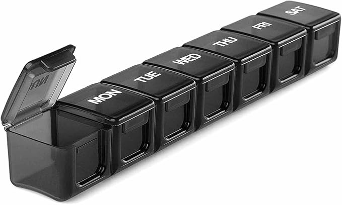 Pill Organizer Daily Case US Stock Weekly Portable Extra Large 7 Day Box Black