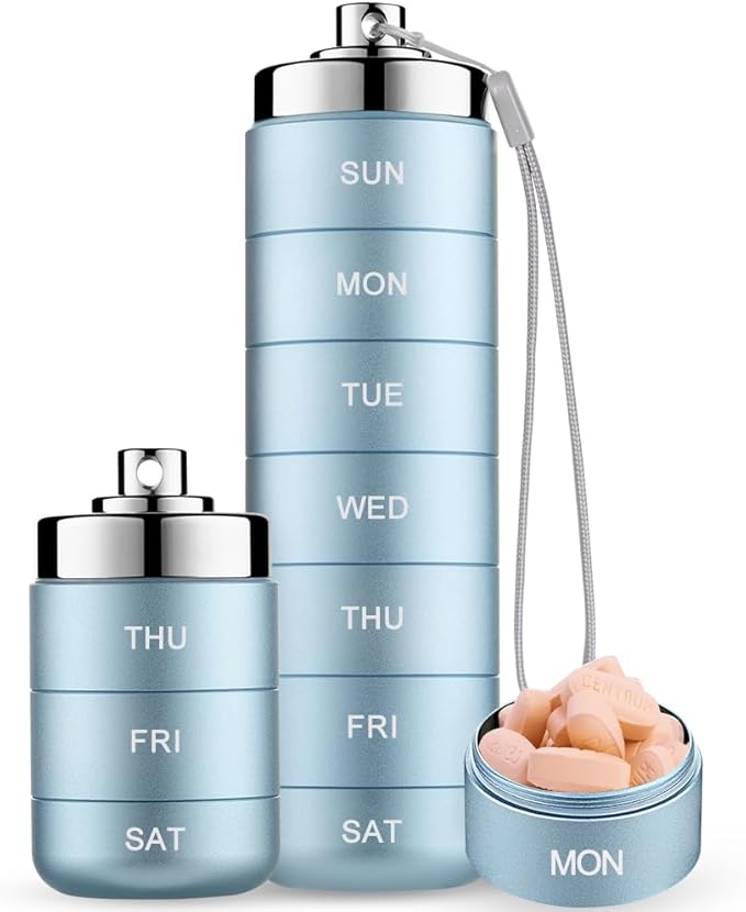 Mossime Metal Pill Organizer Weekly, Stackable Waterproof Travel Pill Box, Large Aluminum Alloy Pill Case Container, BPA Free 7 Day Daily Medicine Organizer for Vitamin, Fish Oil, Supplement