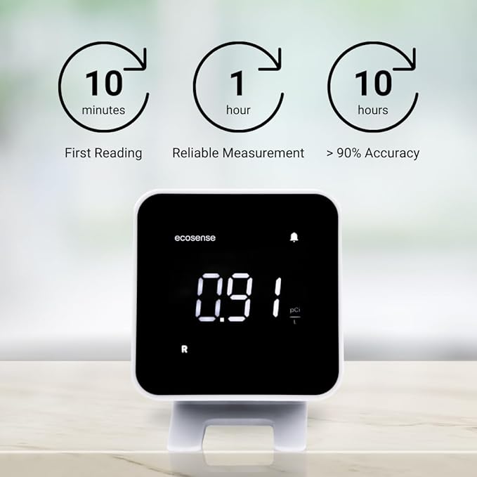 Ecosense EB100 EcoBlu, Home Radon Detector, Capture & Display Results Every 10 Minutes, Short & Long-Term Continuous Monitoring, Easy to Use