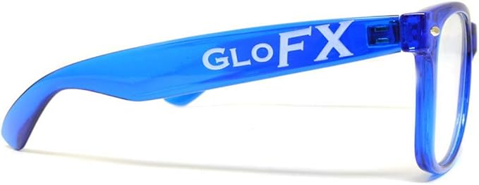 GloFX Ultimate Diffraction Glasses - Transparent Blue - 3D Prism Rainbow Effect - Great Edm, Festival, Concert, Fireworks, Christmas Lights, and Rave Accessory - Transparent Blue Frames