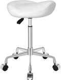 Kaleurrier Ergonomic Rolling Swivel Saddle Stool with Wheels,Hydraulic Pneumatic Lifting Height Adjustable Lightweight Chair for Clinic Hair Salon Massage Lab Kitchen Home Office (White, Without Back)
