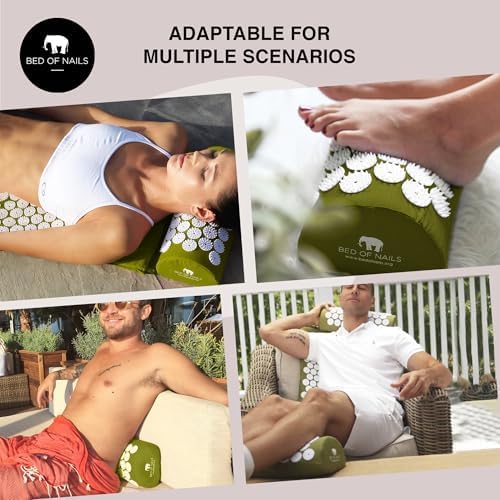 Bed of Nails Mat and Pillow Set – Original Bon Acupressure Design with 10962 Precision Nails, Mat: 28.5 x 16.5 x 1", Pillow: 14.5 x 6 x 4", Green