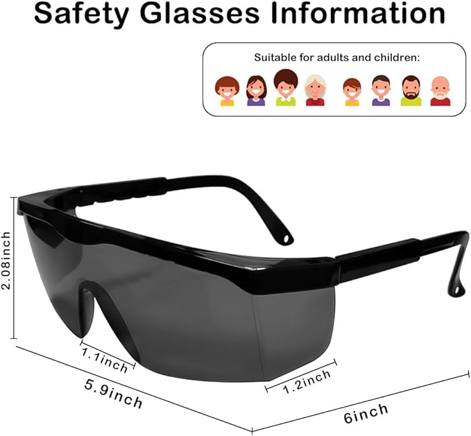 UV Light Safety Glasses Protection,UVC 400 Blue Light Blocking Protective Glasses Goggles ,Ansi Z87 Adjustable Temples Eyewear, Shaded Shatterproof Scratch Resistant Safe Sunglasses Black Color