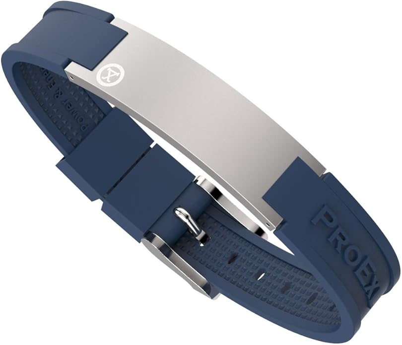 PROEXL® Best Sports Golf Magnetic Bracelet Gray Brushed Steel with Blue Strap Waterproof