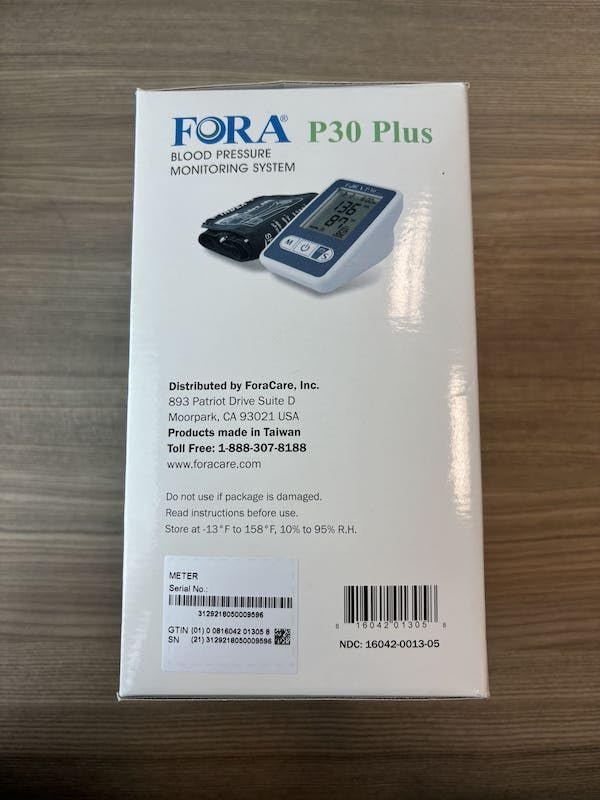 Fora P30 Plus Blood Pressure Monitoring System. Made in Taiwan, IRB & Smart Averaging Technology. Adjustable Cuff That Fits Arms 9.4-16.9 inches (24-43 cm) in Circumference.